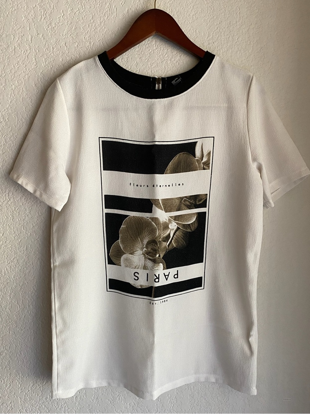 Forever 21 Creme Graphic Tee with Black & Gold Floral Print